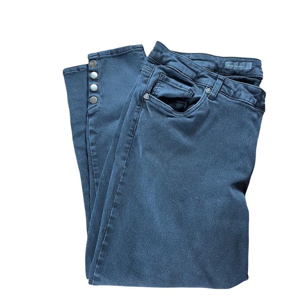 Kut from the Kloth Connie Ankle Skinny Jeans Black Button Hem Size 20W‎